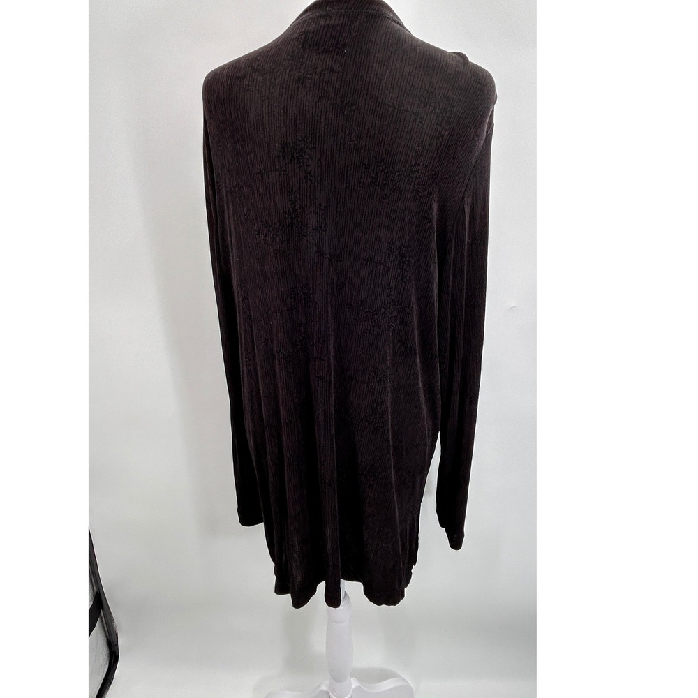 Carole Little Black Ribbed Long Cardigan Duster Floral Texture 1X Plus Size - Picture 6 of 14